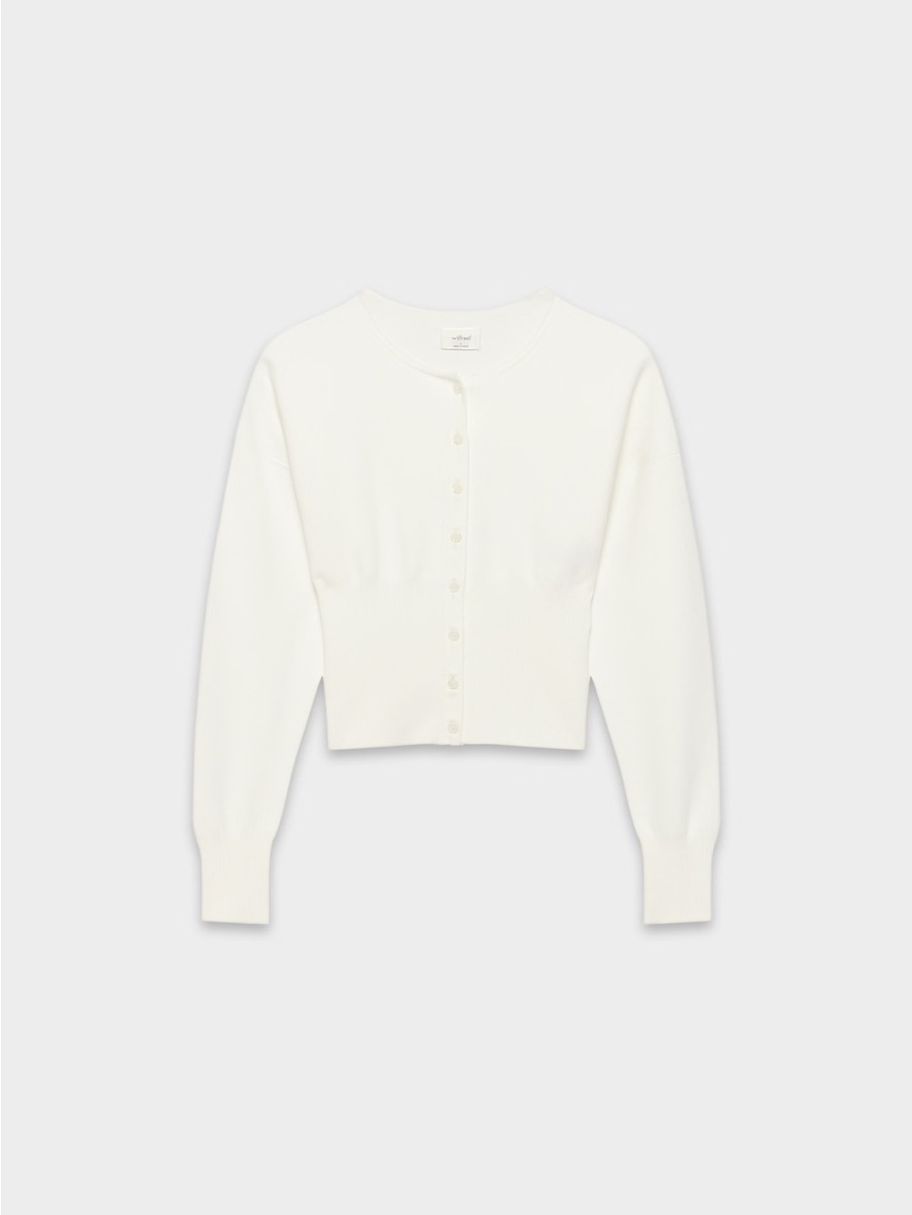 Women’s White Button-Front Knit Top Wilfred Golightly wonder yarn light birch